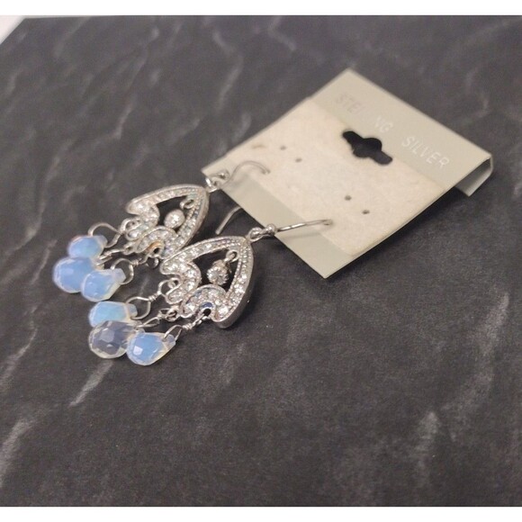 Morrocan Style Vintage Sterling Silver Crystal Dangling Blue Beaded Earrings - Picture 3 of 4